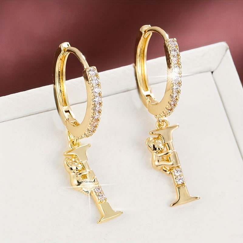 Women's Fashionable Letter Bear Design Drop Earrings Set